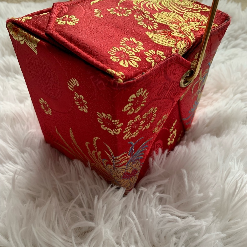 Red brocade Chinese takeout purse